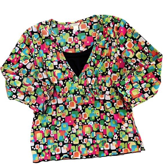 Vintage Christopher & Banks Novelty Print Mod Scrunch Babydoll Top S - Picture 1 of 7